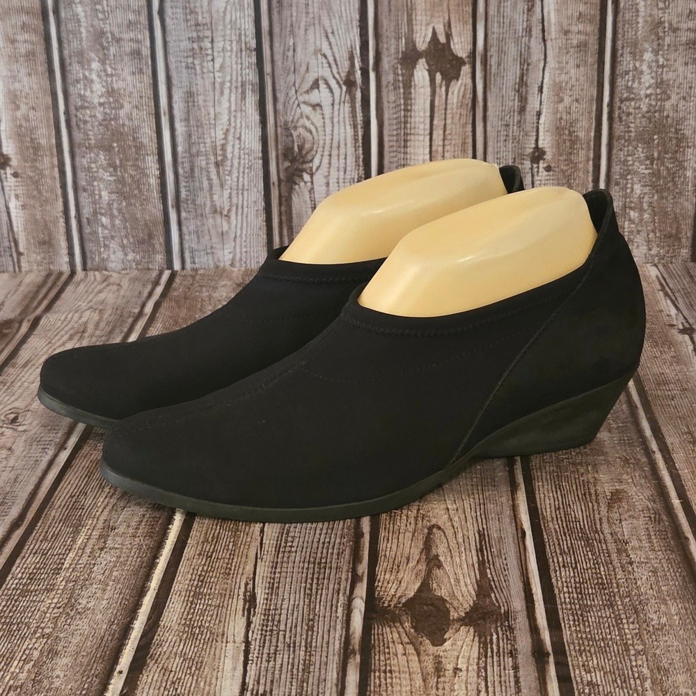 Sz 38 / 7 Arche Cyneth Black Nubuck /Stretch Low‎ Wedge Slip-On Shoes VGUC